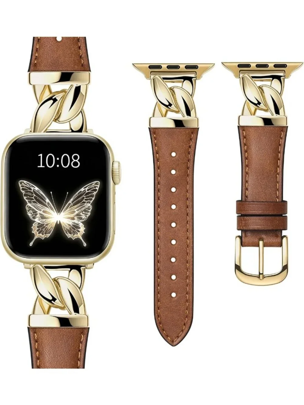Elegant Genuine Leather Apple Watch Band - Slim Fit, Interlocking Connector